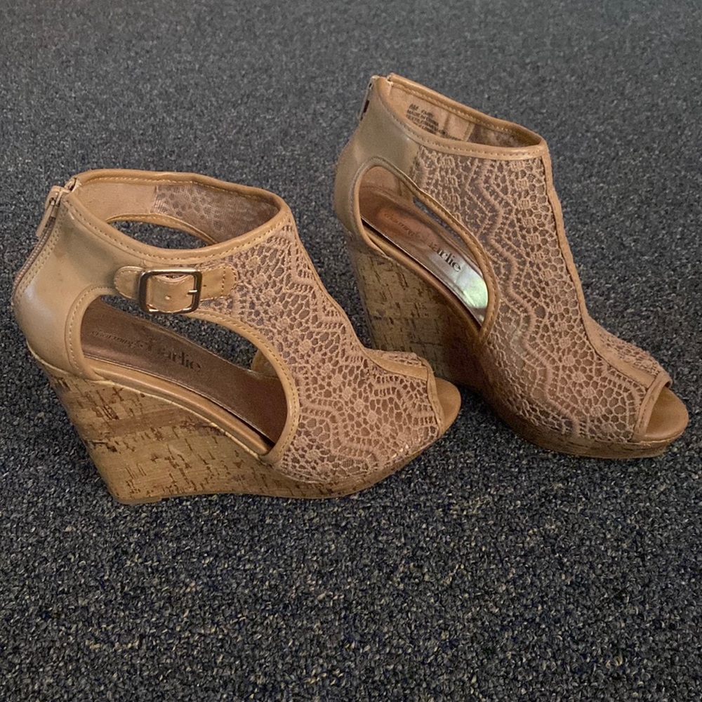 Charming Charlie nude wedges size 8